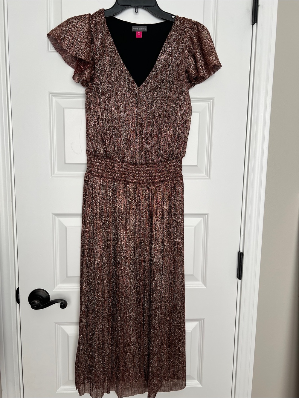 Vince Camuto Metallic Rose Maxi Dress with V-Neck